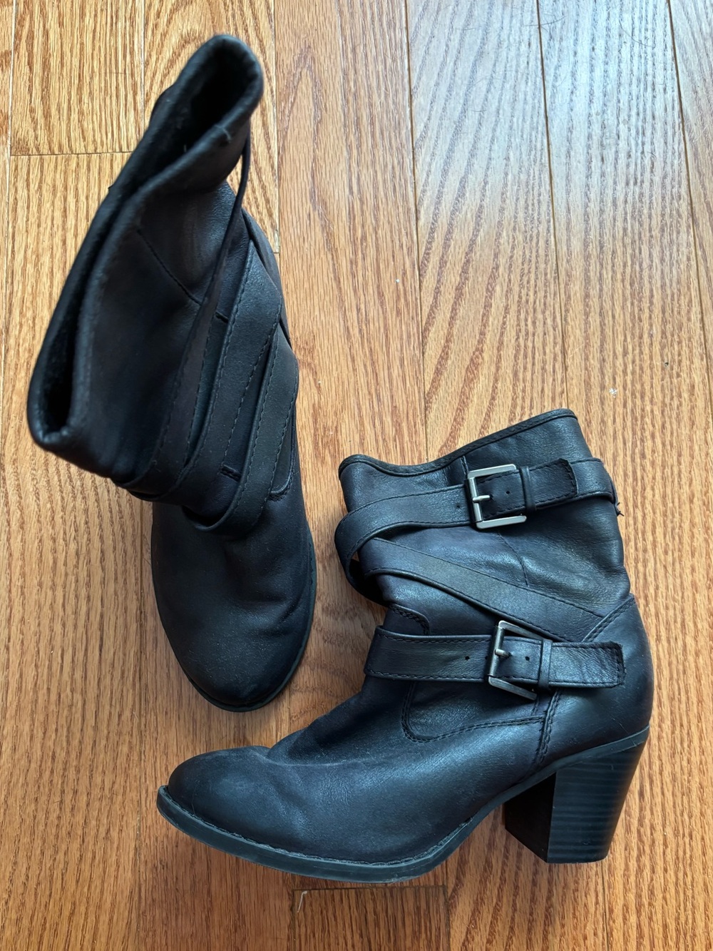 Black Buckle Heeled Boots Size 8